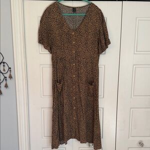 Leopard Print V-Neck Women’s Dress - Brown